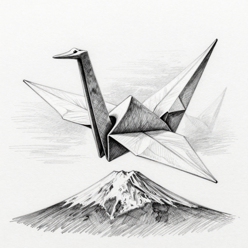 Origami Crane over Fuji